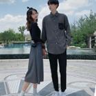 Couple Matching Plaid Pocket Detail Shirt / Midi A-line Skirt