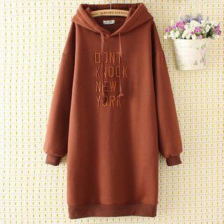 Letter Embroidered Hooded Long-sleeve Midi Dress