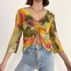 3/4-sleeve Tie Dye Top
