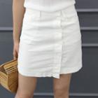 Button-front Asymmetric Miniskirt