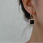 Square Drop Ear Stud 1 Pair - Gold & Black - One Size