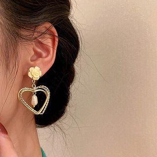 Flower Heart Faux Pearl Alloy Dangle Earring 1 Pair - White & Gold - One Size
