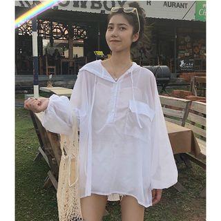 Long-sleeve Hooded Buttoned Top