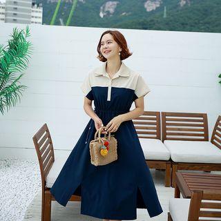 Two-tone Flared Long Shirtdress