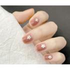 Flower Faux Nail Tips R165 - Glue - White Flower - Rosy Brown - One Size