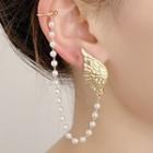 Alloy Wings Faux Pearl Chained Earring