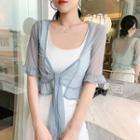 Short-sleeve Tie-front Mesh Light Jacket