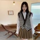 Shirt / Striped Asymmetrical Sweater Vest / A-line Skirt