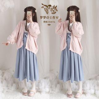 Open Front Embroidered Cardigan Pink - One Size