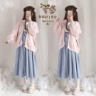 Open Front Embroidered Cardigan Pink - One Size