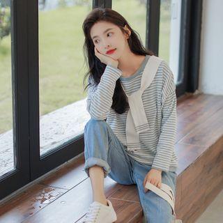 Mock Two Piece Striped Knit Long-sleeve Top