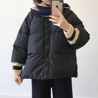Contrast Trim Padded Coat Black - One Size