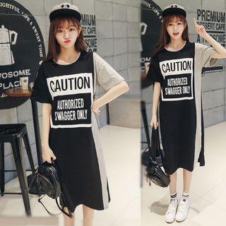 Letter Colour Block Short-sleeve T-shirt Dress
