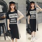 Letter Colour Block Short-sleeve T-shirt Dress