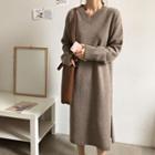 Long-sleeve Midi Slit Knit Dress
