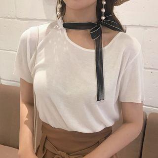 Short-sleeve Bow Knit T-shirt