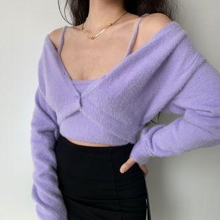 Set : Mock Mink Suspender + Cropped Cardigan