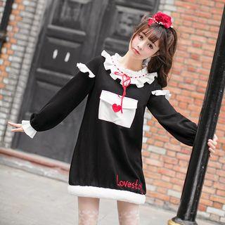 Letter Embroidered Ruffle Trim Pullover Dress