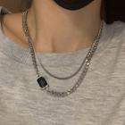 Gemstone Layered Chain Necklace Silver & Black - One Size