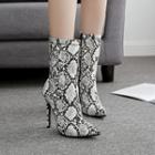 Pointy Toe Snake Pattern High Heel Short Boots