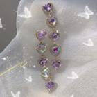 Rhinestone Heart Dangle Earring 1 Pair - Silver Stud Earrings - Purple - One Size