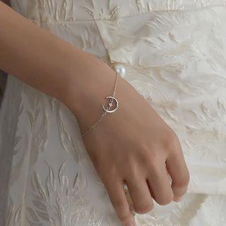 Moon & Star Sterling Silver Bracelet 1pc - Gold - One Size