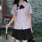 Short-sleeve Bow Neck Shirt / Pleated Skirt