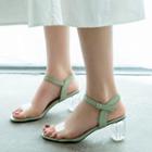 Transparent Block-heel Ankle Strap Sandals