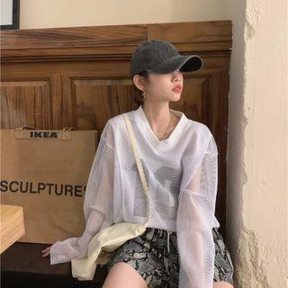 Long-sleeve Numbering Mesh T-shirt T-shirt - White - One Size