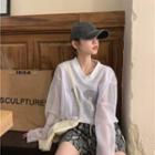 Long-sleeve Numbering Mesh T-shirt T-shirt - White - One Size