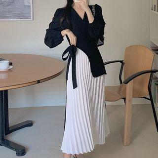 Mock Two-piece Pleated Midi A-line Dress