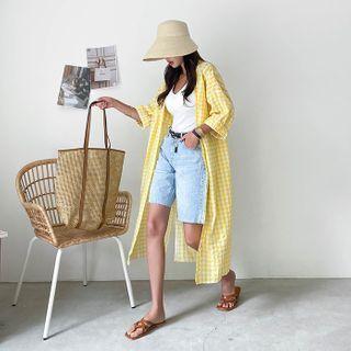Gingham Seersucker Robe Cardigan
