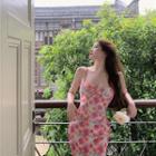 V-neck Floral Chiffon Skinny Dress As Shown In Figure - One Size