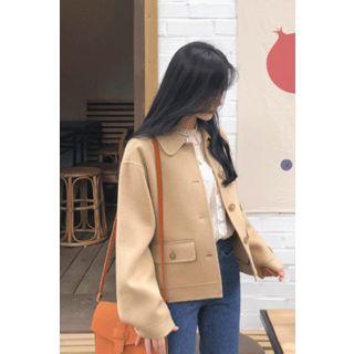 Buttoned Wool Blend Hand-made Jacket Beige - One Size