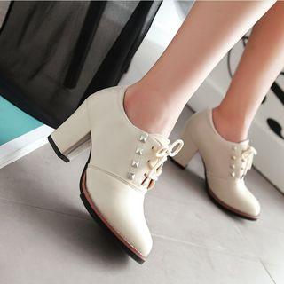 Studded Lace-up Chunky-heel Shoes