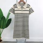 Short Sleeve Striped Polo T-shirt Dress