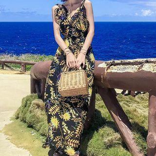 Floral Sleeveless Open-back Midi A-line Dress