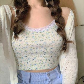 Floral Tank Top / Cropped Cardigan
