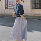 Short-sleeve Striped Tie-waist Midi Shirt Dress
