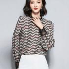 Long-sleeve Lace Panel Pattern Top