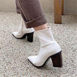 Pointy-toe Linen Blend Booties