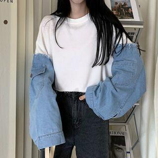Denim Panel Asymmetric Top