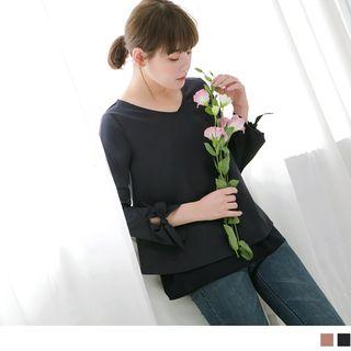 Lace Up Sleeve V-neck Double Layer Top