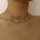 Rhinestone Lettering Necklace K2853 - Silver - One Size
