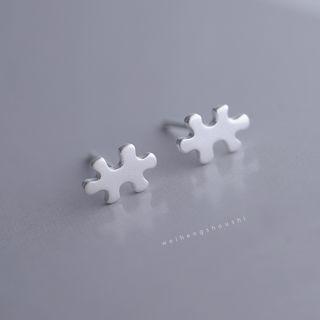 925 Sterling Silver Puzzle Earring 1 Pair - Silver - One Size