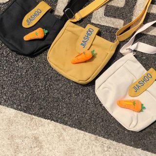 Color Block Embroidered Letter Canvas Shoulder Bag