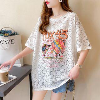 Short-sleeve Hot Balloon Print Lace T-shirt