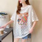 Short-sleeve Hot Balloon Print Lace T-shirt