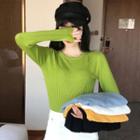 Mock Two-piece Long-sleeve Plain T-shirt