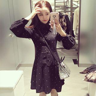 Printed Collared Long-sleeve Dress